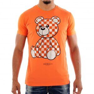 Avenue George V Paris T-Shirt Teddy Bear Men's Orange Shirt Rhinestone  XL 2XL